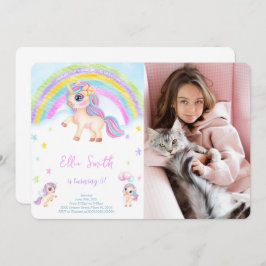 ユニコーンの子供の誕生日写真招待状 招待状