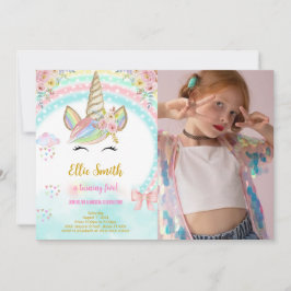 ユニコーンの子供の誕生日写真招待状 招待状