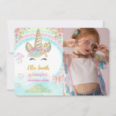 ユニコーンの子供の誕生日写真招待状 招待状 (正面)
