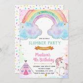 ユニコーンの寝込みパーティー誕生日招待状 招待状 (正面/裏面)