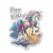 ユニコーンの幻想的な雲 ロマンティック 誕生日 シール (正面)