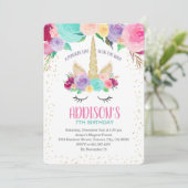 ユニコーンの招待状の第1誕生日のベビーシャワー 招待状 (スタンド正面)