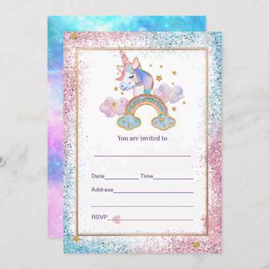 ユニコーンの招待状を記入 招待状 (正面/裏面)