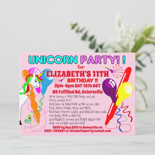 ユニコーンの招待状 ユニコーンの誕生日パーティー 楽しい 招待状 (スタンド正面)
