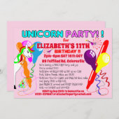 ユニコーンの招待状 ユニコーンの誕生日パーティー 楽しい 招待状 (正面/裏面)