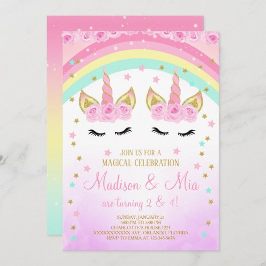 ユニコーンの招待状, 双子のユニコーンの招待状 招待状 (正面/裏面)