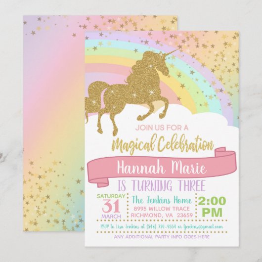 ユニコーンの招待状 - 虹と輝きを超えて 招待状 (正面/裏面)