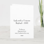 ユニコーンの挨拶状を持つRaphaelの女性 カード (裏面)