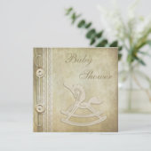 ユニコーンの揺り木馬及びレースの中立ベビーシャワー 招待状 (スタンド正面)