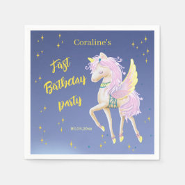 ユニコーンの最初の誕生日のための紙のナプキン スタンダードカクテルナプキン