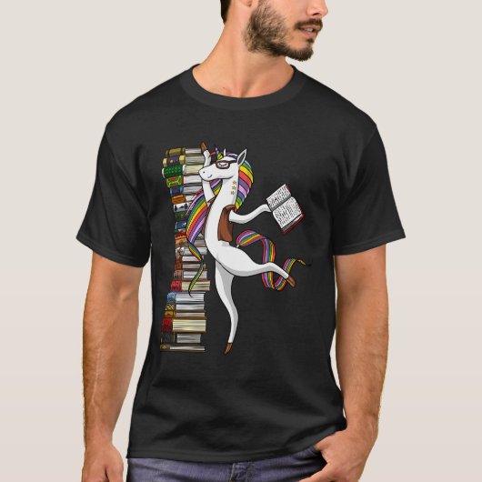ユニコーンの本を読む司書 Tシャツ (正面)