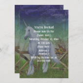 ユニコーンの森の門のキュートなファンタジーパーティー 招待状 (正面/裏面)