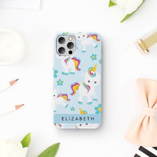 ユニコーンの模様、かわいいユニコーン、お名前 iPhone 16ケース