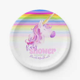 ユニコーンの水の色と虹の赤ちゃんシャワープレート ペーパープレート