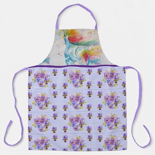 ユニコーンの水の色絵画の紫の女性エプロン エプロン (正面)