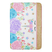 ユニコーンの水彩画の花柄およびグリッターのバス・マット バスマット (正面縦)