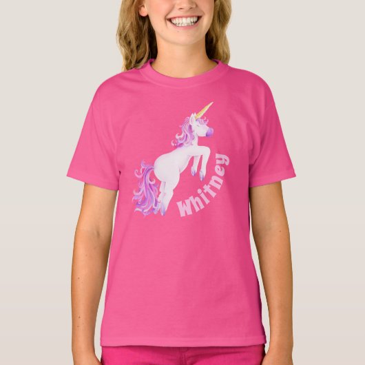 ユニコーンの水彩画の芸術の名前入りな一流のTシャツ Tシャツ (正面)