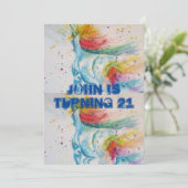 ユニコーンの水彩画を使った21歳の誕生日パーティーの招待状 招待状 (スタンド正面)