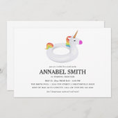 ユニコーンの浮遊物の誕生日のプールを囲んでのパーティ 招待状 (正面/裏面)