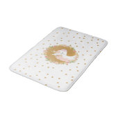 ユニコーンの浴室の装飾、ピンクの花の金ゴールドの紙吹雪 バスマット (アングル)