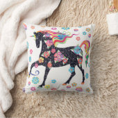 ユニコーンの濃紺の虹の花 クッション (ブランケット)