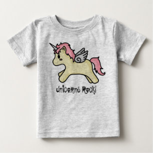ユニコーンの石の[ピンクの]幼児クリーパー ベビーTシャツ