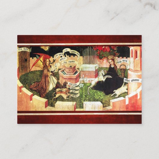 ユニコーンの神秘的な狩りとしての受胎告知 名刺 (裏面)