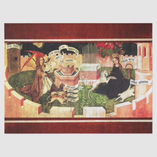 ユニコーンの神秘的な狩りとしての受胎告知 薄葉紙 (正面)