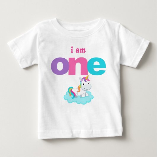 ユニコーンの第1誕生日のTシャツの幼児のベビーの子供 ベビーTシャツ (正面)