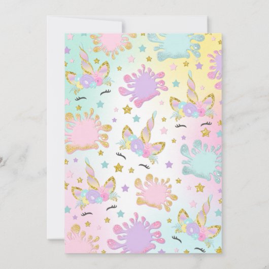 ユニコーンの粘着物の誕生日の招待状の粘着物のパーティー 招待状 (裏面)