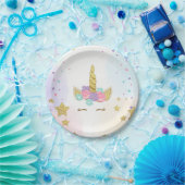 ユニコーンの紙皿のピンクの金ゴールドの魔法の誕生日 ペーパープレート (パーティー)