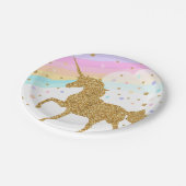 ユニコーンの紙皿、ピンク及び金ゴールドのパーティー ペーパープレート (アングル)