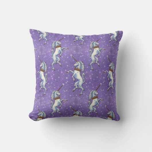 ユニコーンの紫色のグリッターの繰り返し クッション (正面)