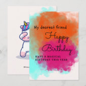 ユニコーンの絵の子供向けの誕生日カード 招待状 (正面/裏面)