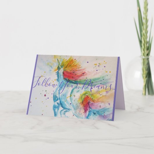 ユニコーンの絵の誕生日カード 夢を追え カード (正面)