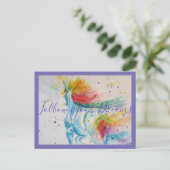 ユニコーンの絵 夢を追え 水彩画 ポストカード (スタンド正面)