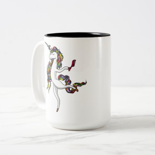 ユニコーンの美容院の美容師の魔法のファッション ツートーンマグカップ (正面左)