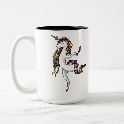 ユニコーンの美容院の美容師の魔法のファッション ツートーンマグカップ (左)