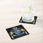 ユニコーンの腕章を青い紋章にする スクエアペーパーコースター (インサイチュ)