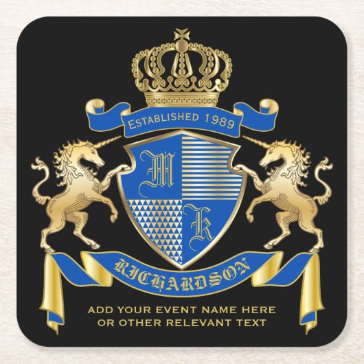 ユニコーンの腕章を青い紋章にする スクエアペーパーコースター (正面)