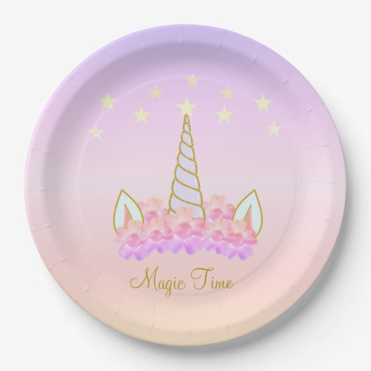 ユニコーンの花と星の魔法 ペーパープレート (正面)