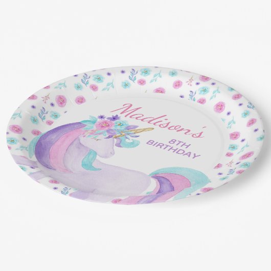 ユニコーンの花の紙皿 ペーパープレート (アングル)
