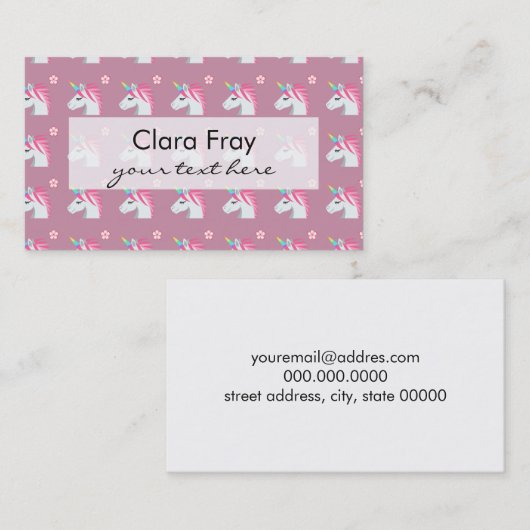 ユニコーンの花のEmojiかわいくガーリーなピンクのパターン 名刺 (正面/裏面)