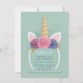 ユニコーンの花のHairbandの女の子の誕生会 招待状 (正面)