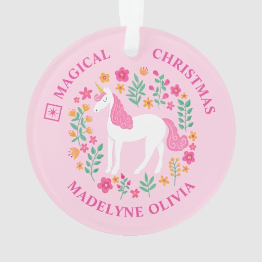 ユニコーンの花クリスマスピンクガーリー色 オーナメント (裏面)