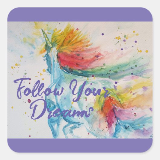 ユニコーンの虹に願いを込めて 夢を信じて スクエアシール (正面)