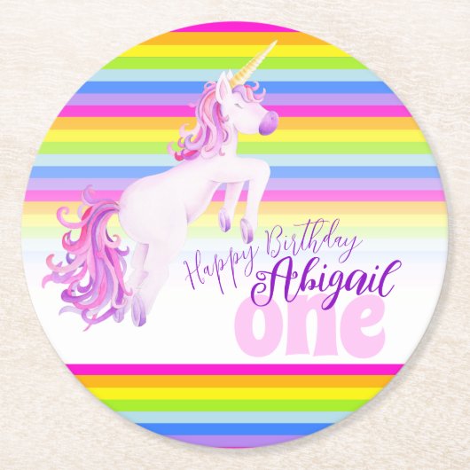 ユニコーンの虹の第1誕生会のコースター ラウンドペーパーコースター (正面)