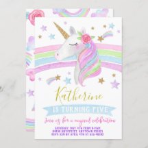 ユニコーンの虹の誕生日の招待の水彩画