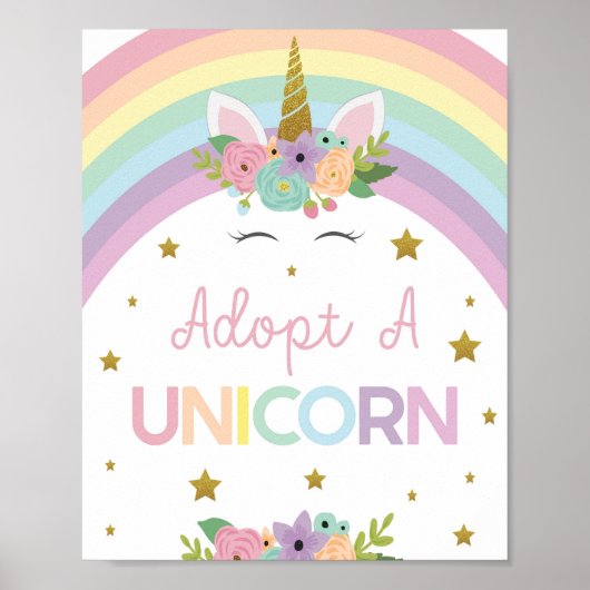ユニコーンの虹の誕生日パーティーサインを採用する ポスター (正面)