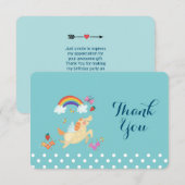 ユニコーンの虹の雲と花の誕生日感謝 サンキューカード (正面/裏面)